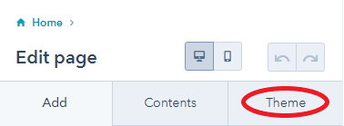 Edit Theme Settings on Page Hubspot