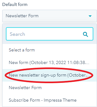 Choosing a form in HubSpot